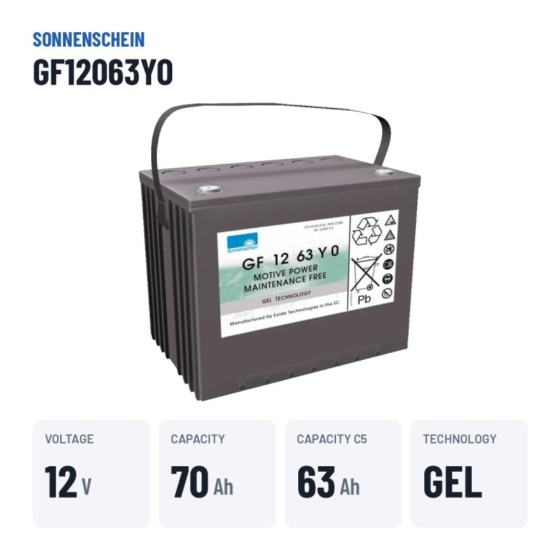 Batería cíclica Sonnenschein GF12063YO 12V 70Ah GEL | baterias.com