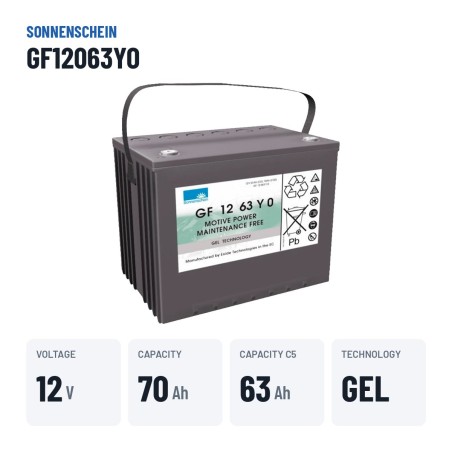 Batería cíclica Sonnenschein GF12063YO 12V 70Ah GEL | baterias.com