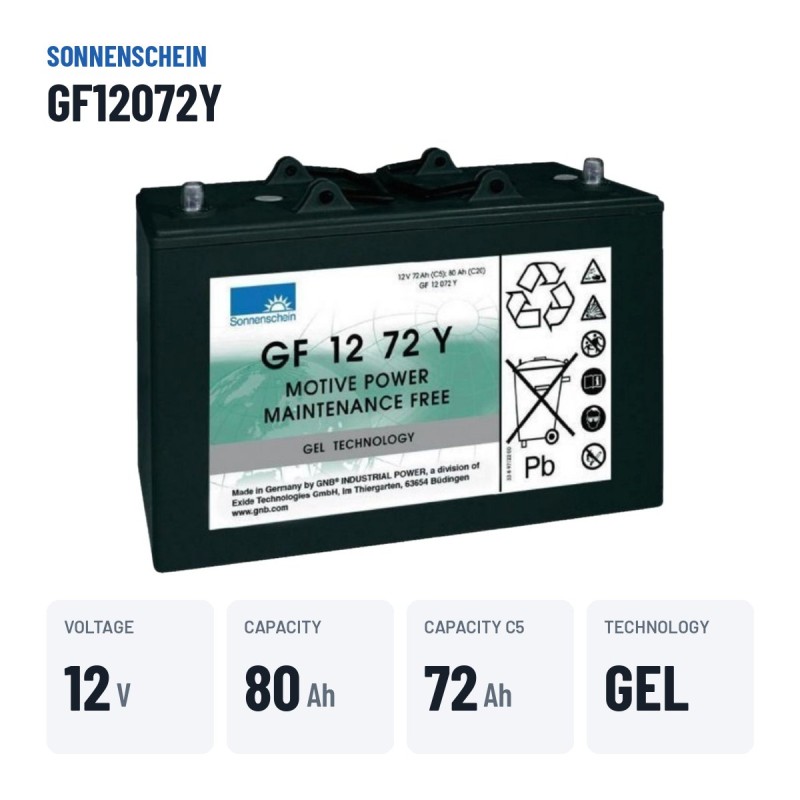 Batteria a ciclo profondo Sonnenschein GF12072Y 12V 80Ah GEL – dati principali