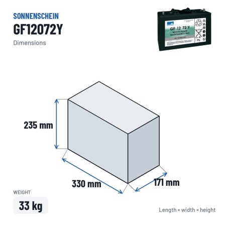 Batteria a ciclo profondo Sonnenschein GF12072Y 12V 80Ah GEL – dimensioni 330 × 171 × 235 mm