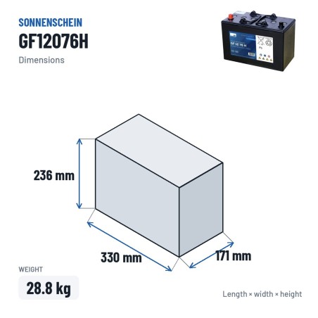 Batteria a trazione Sonnenschein GF12076H 12V 86Ah GEL – dimensioni 330 × 171 × 236 mm