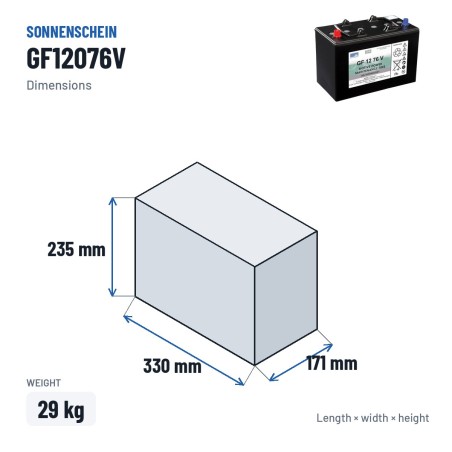 Bateria de tração Sonnenschein GF12076V 12V 86Ah GEL – medidas 330 × 171 × 235 mm