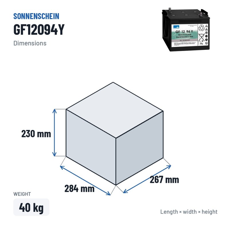 Batterie cyclique Sonnenschein GF12094Y 12V 110Ah GEL – dimensions 284 × 267 × 230 mm