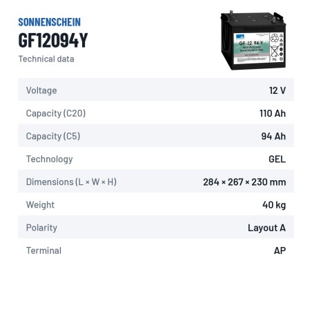 Batteria a ciclo profondo Sonnenschein GF12094Y 12V 110Ah GEL