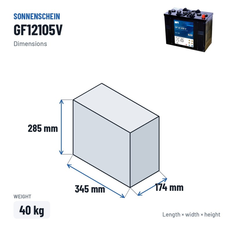 Traction battery Sonnenschein GF12105V 12V 120Ah GEL – dimensions 345 × 174 × 285 mm