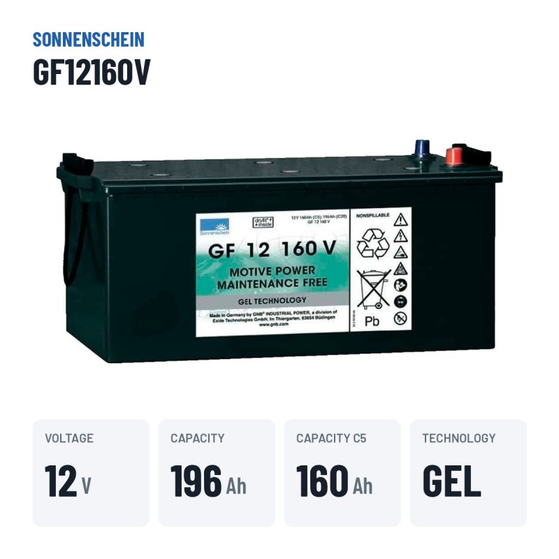 Batteria a trazione Sonnenschein GF12160V 12V 196Ah GEL – dati principali