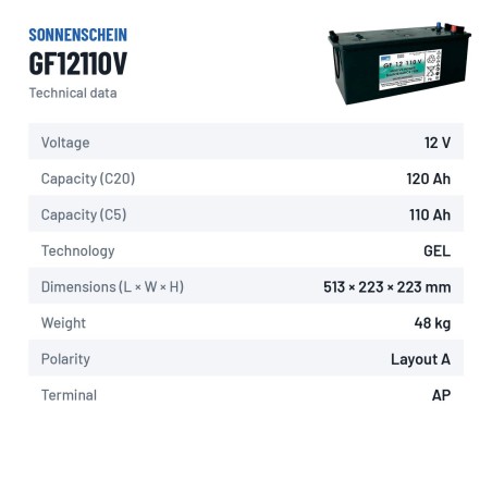 Traction battery Sonnenschein GF12110V 12V 120Ah GEL – technical data