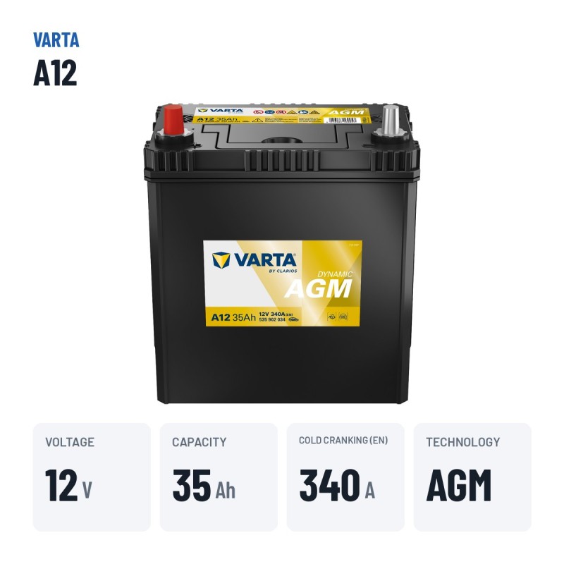 Batterie voiture Varta A12 12V 35Ah 340A – caractéristiques clés