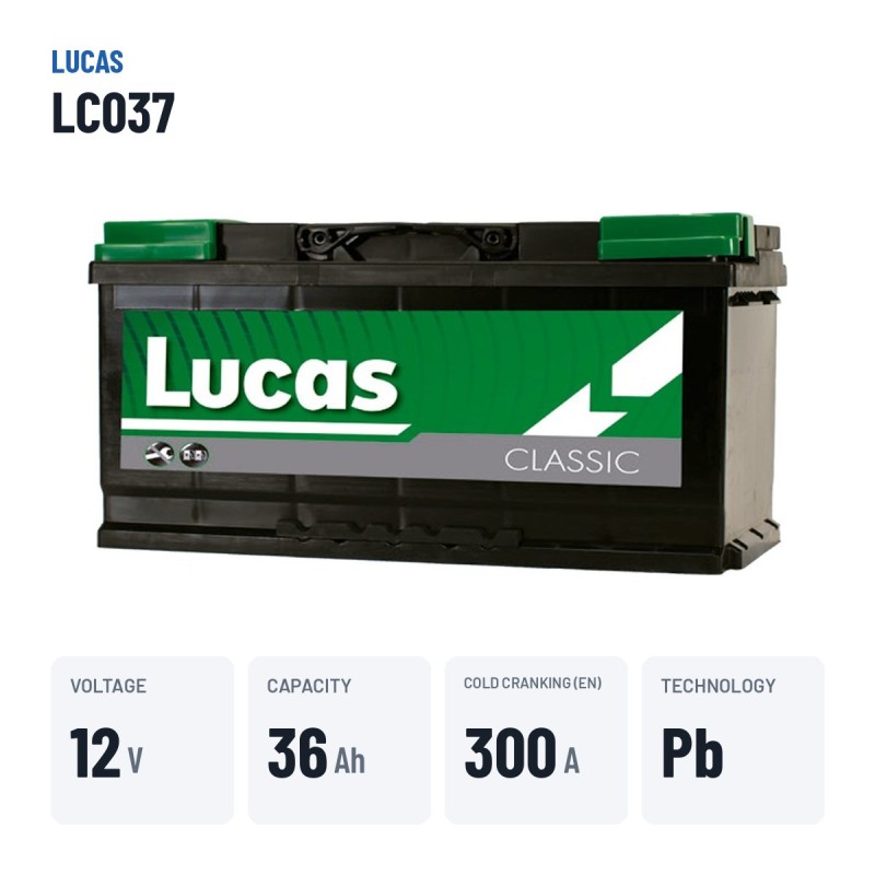 Batteria auto Lucas LC037 12V 36Ah 300A – dati principali