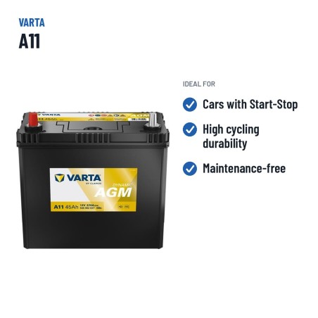 Batterie voiture Varta A11 12V 45Ah 370A AGM – utilisations recommandées