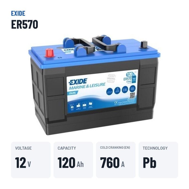 Bateria náutica Exide ER570 12V 120Ah 760A – dados principais