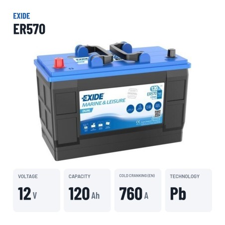 Bootsbatterie Exide ER570 12V 120Ah 760A – wichtigste Daten