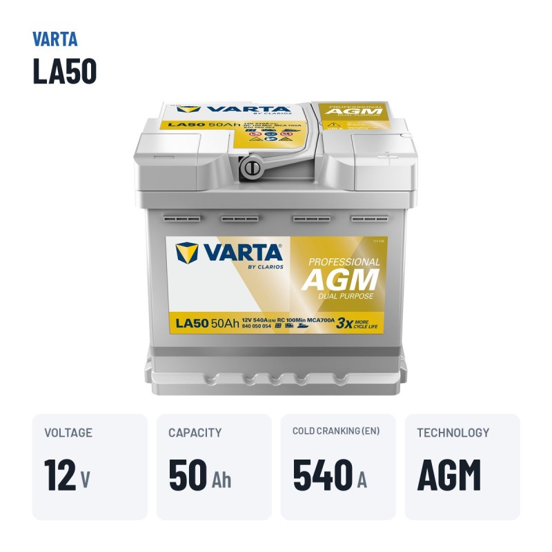 Marine battery Varta LA50 12V 50Ah 540A AGM – key specs