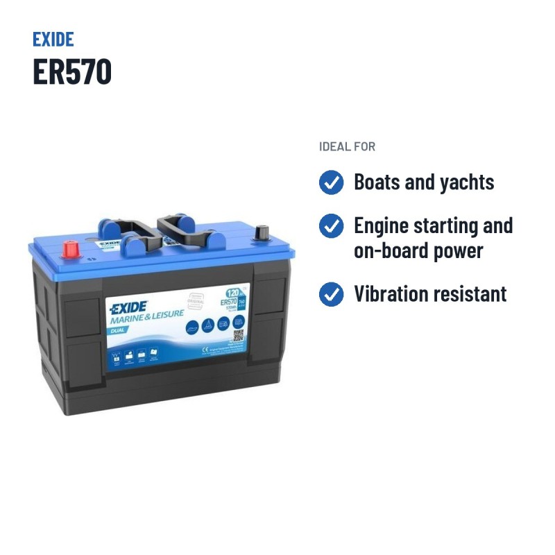 Marine battery Exide ER570 12V 120Ah 760A – recommended uses