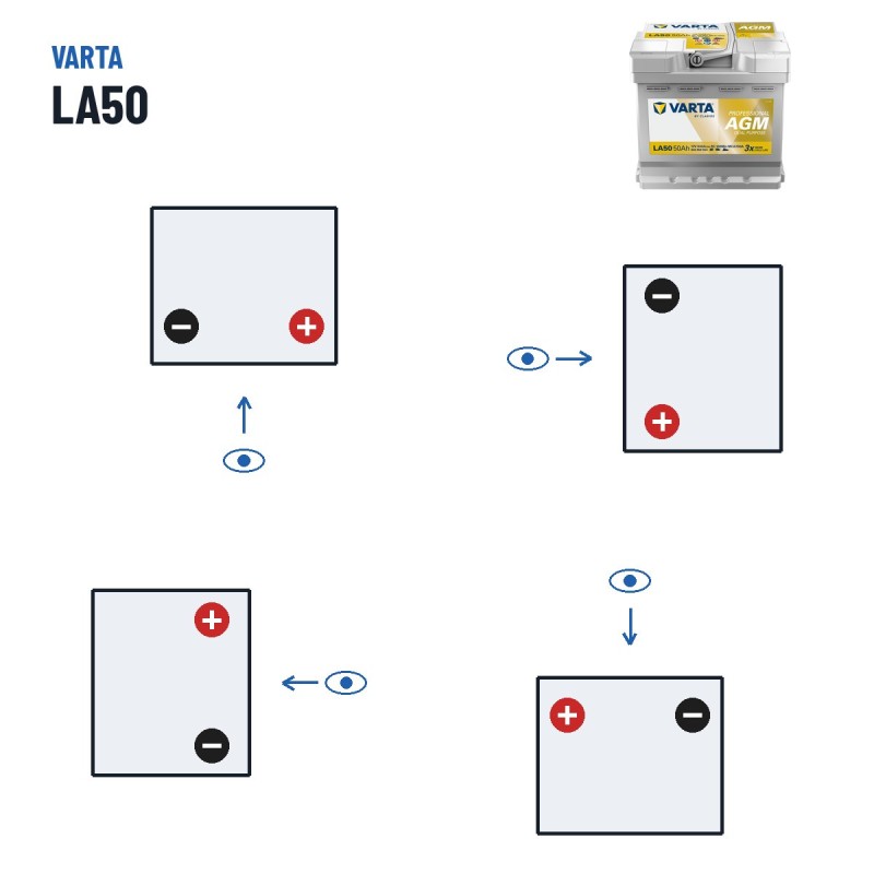 Marine battery Varta LA50 12V 50Ah 540A AGM – polarity (layout 0, + right)