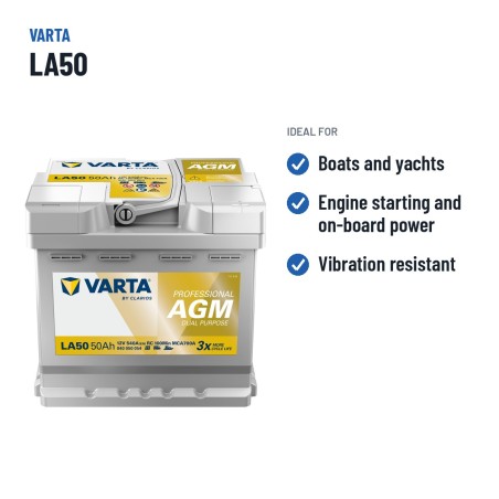 Marine battery Varta LA50 12V 50Ah 540A AGM – recommended uses