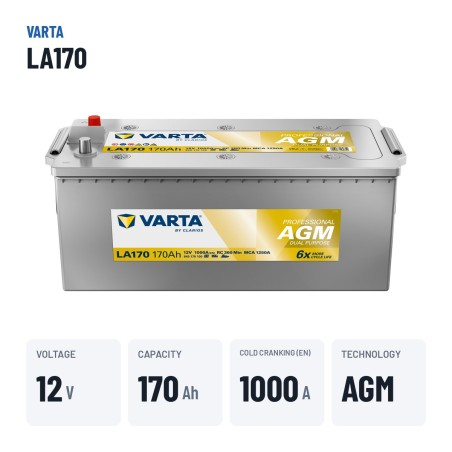 Marine battery Varta LA170 12V 170Ah 1000A AGM – key specs
