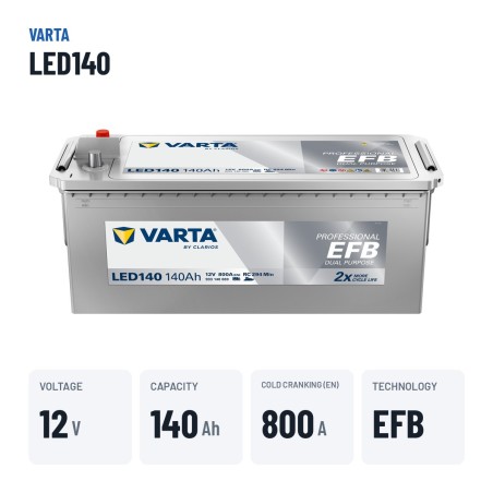 Marine battery Varta LED140 12V 140Ah 800A EFB – key specs