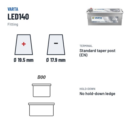 Marine battery Varta LED140 12V 140Ah 800A EFB – terminal and hold-down