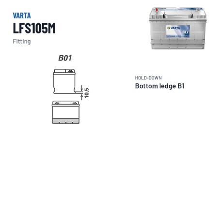 Bateria náutica Varta LFS105M 12V 105Ah 800A – terminal e fixação