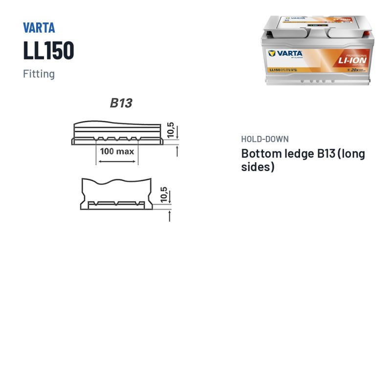 Bootsbatterie Varta LL150 12.8V 150Ah Li-Ion – Pole und Befestigung