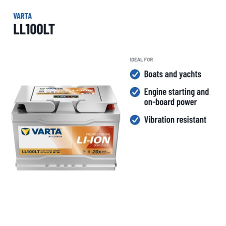 Bateria náutica Varta LL100LT 12.8V 100Ah Li-Ion – utilizações recomendadas