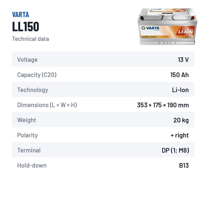 Marine battery Varta LL150 12.8V 150Ah Li-Ion | baterias.com