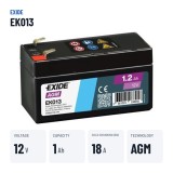 Car battery Exide EK013 12V 1.2Ah 18A AGM – key specs