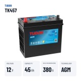 Batería auxiliar Tudor TK457 12V 45Ah 380A AGM – datos clave