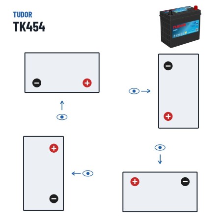Batteria ausiliaria Tudor TK454 12V 45Ah 380A AGM – polarità (schema 0, + a destra)