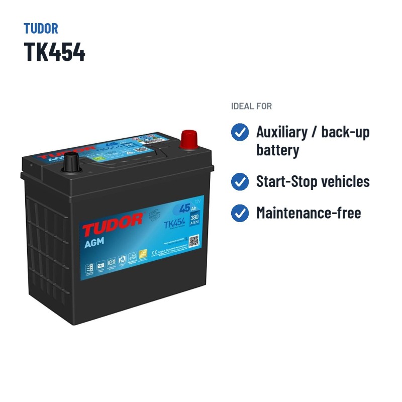 Batteria ausiliaria Tudor TK454 12V 45Ah 380A AGM – usi consigliati