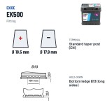 Bateria Start-Stop Exide EK500 12V 50Ah 570A AGM – terminal e fixação