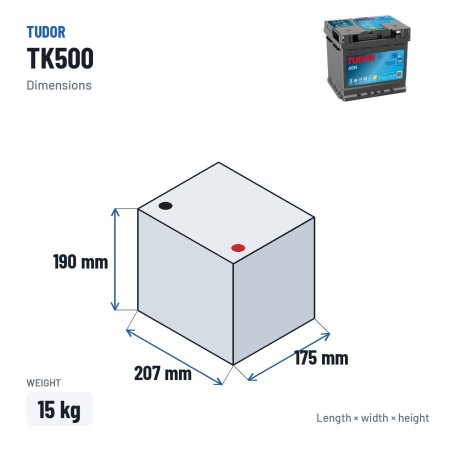 Batterie Start-Stop Tudor TK500 12V 50Ah 570A AGM | baterias.com