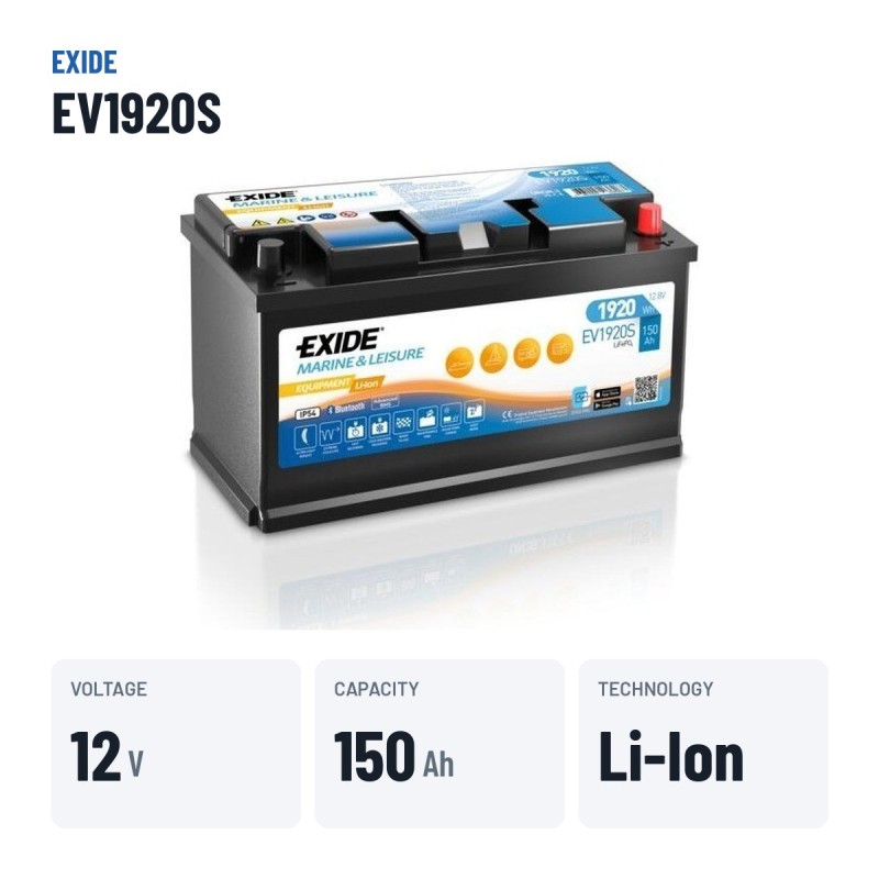 Batterie marine Exide EV1920S 12V 150Ah Li-Ion – caractéristiques clés