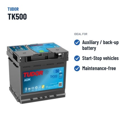 Bateria Start-Stop Tudor TK500 12V 50Ah 570A AGM – utilizações recomendadas