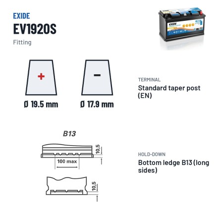 Batterie marine Exide EV1920S 12V 150Ah Li-Ion – bornes et fixation