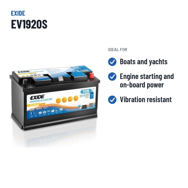 Batterie marine Exide EV1920S 12V 150Ah Li-Ion – utilisations recommandées