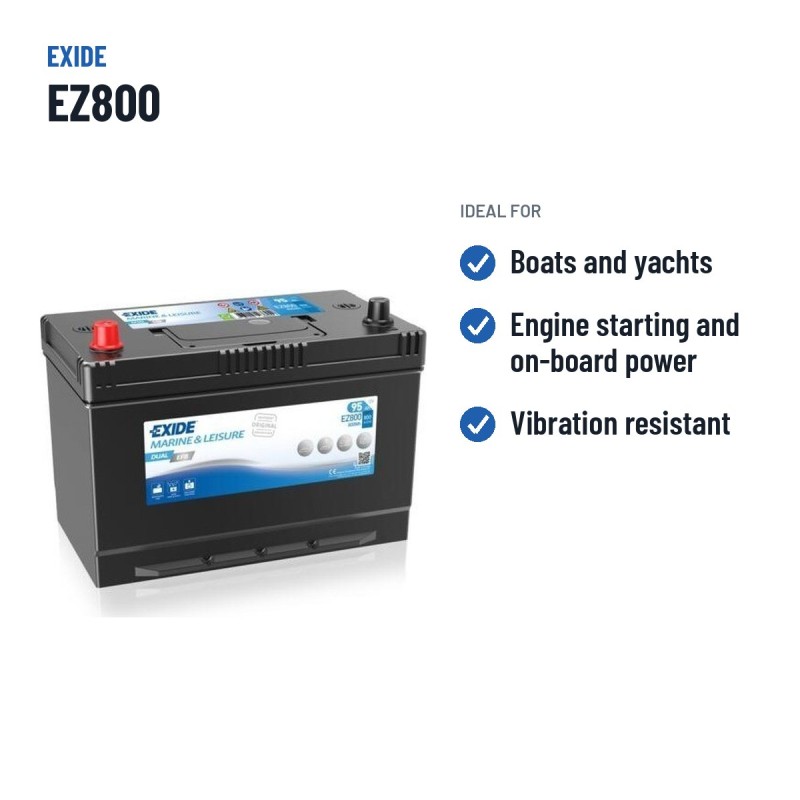 Batterie marine Exide EZ800 12V 95Ah 800A EFB – utilisations recommandées