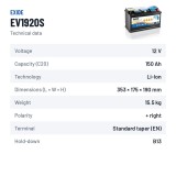 Batterie marine Exide EV1920S 12V 150Ah Li-Ion – fiche technique