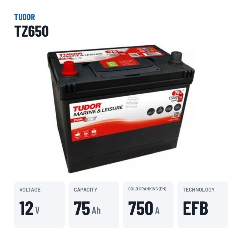 Batteria nautica Tudor TZ650 12V 75Ah 750A EFB – dati principali