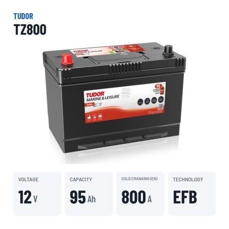 Bootsbatterie Tudor TZ800 12V 95Ah 800A EFB – wichtigste Daten