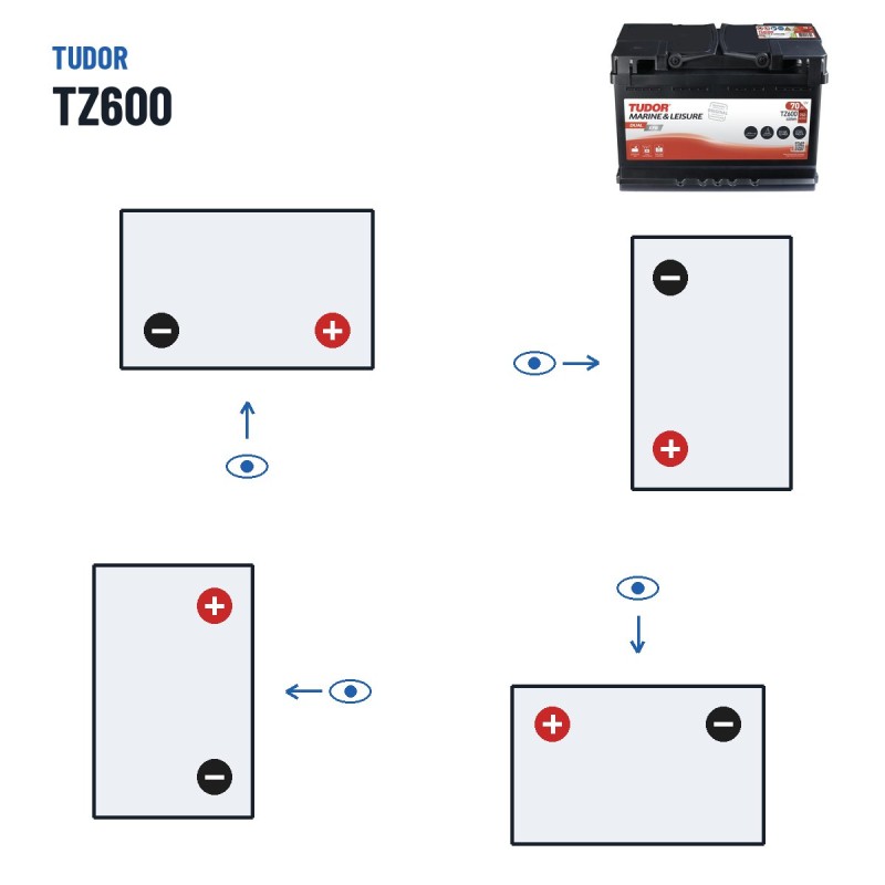 Marine battery Tudor TZ600 12V 70Ah 760A EFB – polarity (layout 0, + right)