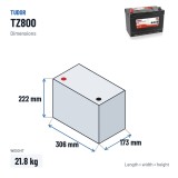 Batteria nautica Tudor TZ800 12V 95Ah 800A EFB – dimensioni 306 × 173 × 222 mm