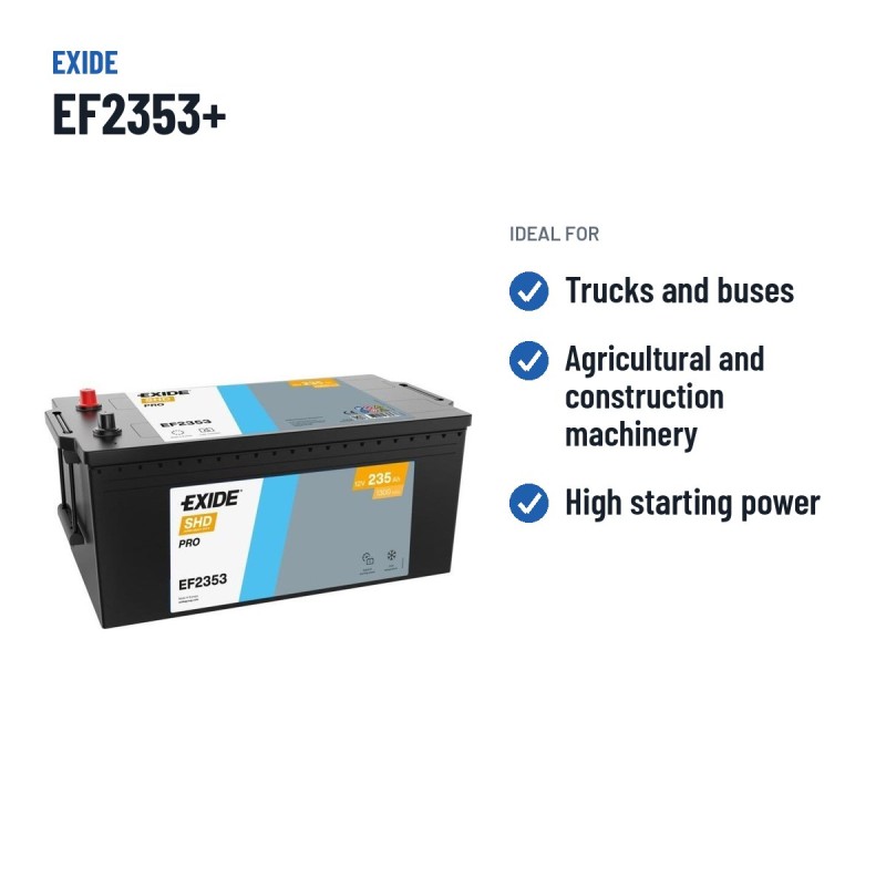 Truck battery Exide EF2353+ 12V 235Ah 1300A – recommended uses