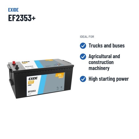 Batteria camion Exide EF2353+ 12V 235Ah 1300A – usi consigliati