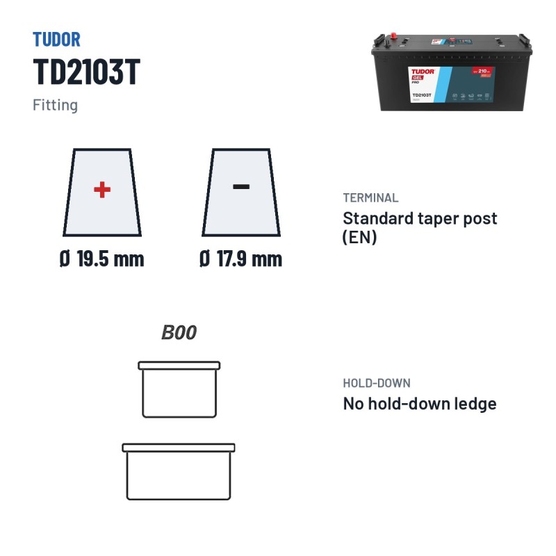 LKW-Batterie Tudor TD2103T 12V 210Ah 800A GEL – Pole und Befestigung