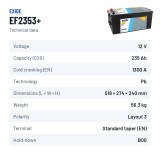 Truck battery Exide EF2353+ 12V 235Ah 1300A – technical data