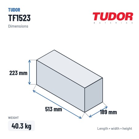 Batterie camion Tudor TF1523 12V 152Ah 1130A – dimensions 513 × 189 × 223 mm
