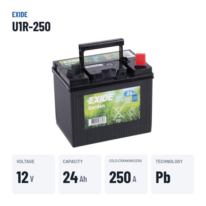 Bateria de corta-relva Exide U1R-250 12V 24Ah 250A – dados principais
