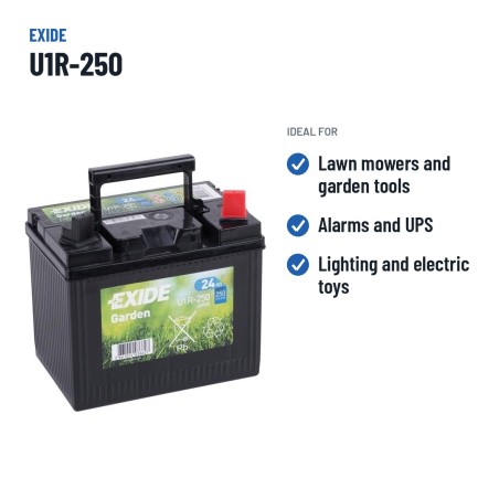 Bateria de corta-relva Exide U1R-250 12V 24Ah 250A – utilizações recomendadas